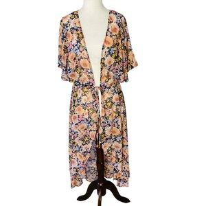 LIBERTY LOVE Sheer Floral Kimono Duster Top
